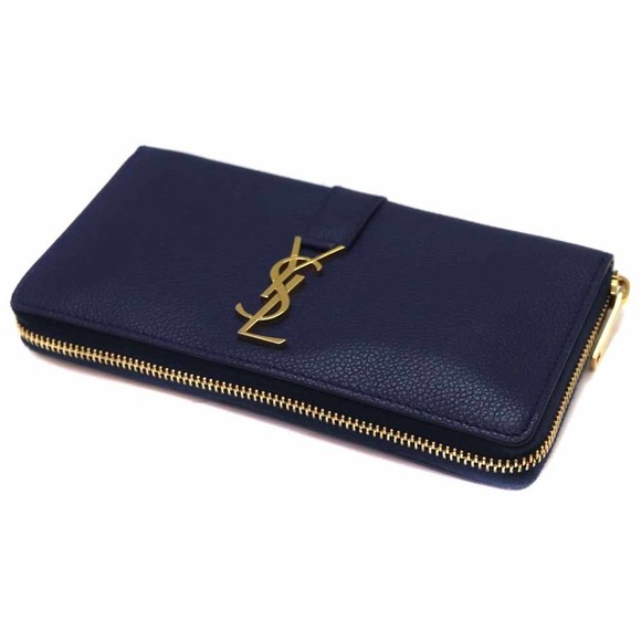 Saint Laurent Navy Zip Blue Wallet - Picture 1 of 6